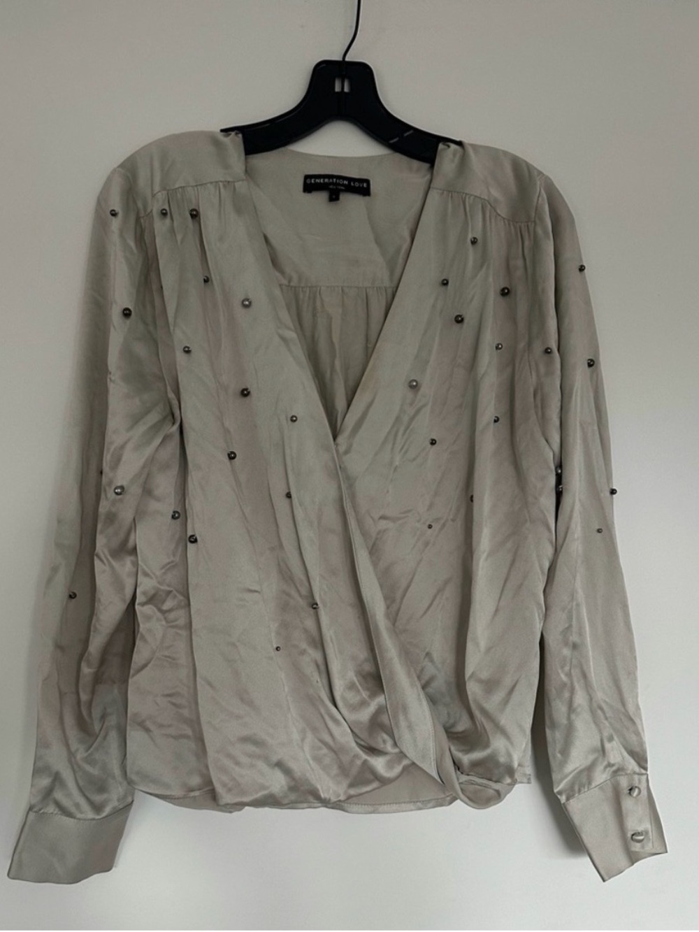 Generation Love Light Cream Beaded Wrap Blouse